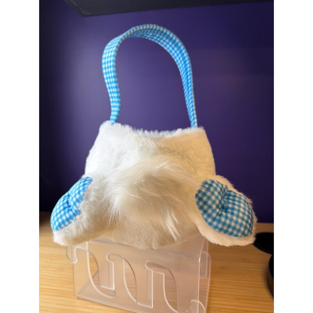 Plush Bunny Easter‎ Basket White Blue Gingham Feet Tail Kids Candy Bucket